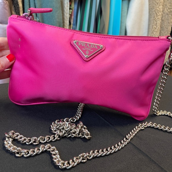 Prada Pink Clutch with Silver Chain and Logo Detail - Picture 1 of 7